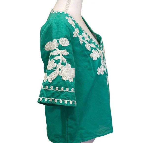 Sezane Antika Green Top Size 42 (US 10), French girl, romantic, embroidered - Picture 2 of 6